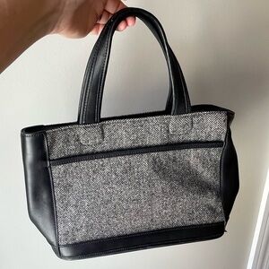 Vintage COACH Bleeker 6126 Gray Herringbone Wool Black Leather Tote Y2K